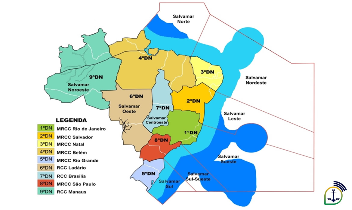 Mapa dos nove Distritos Navais e suas respectivas áreas de jurisdição – Imagem: Marinha do Brasil